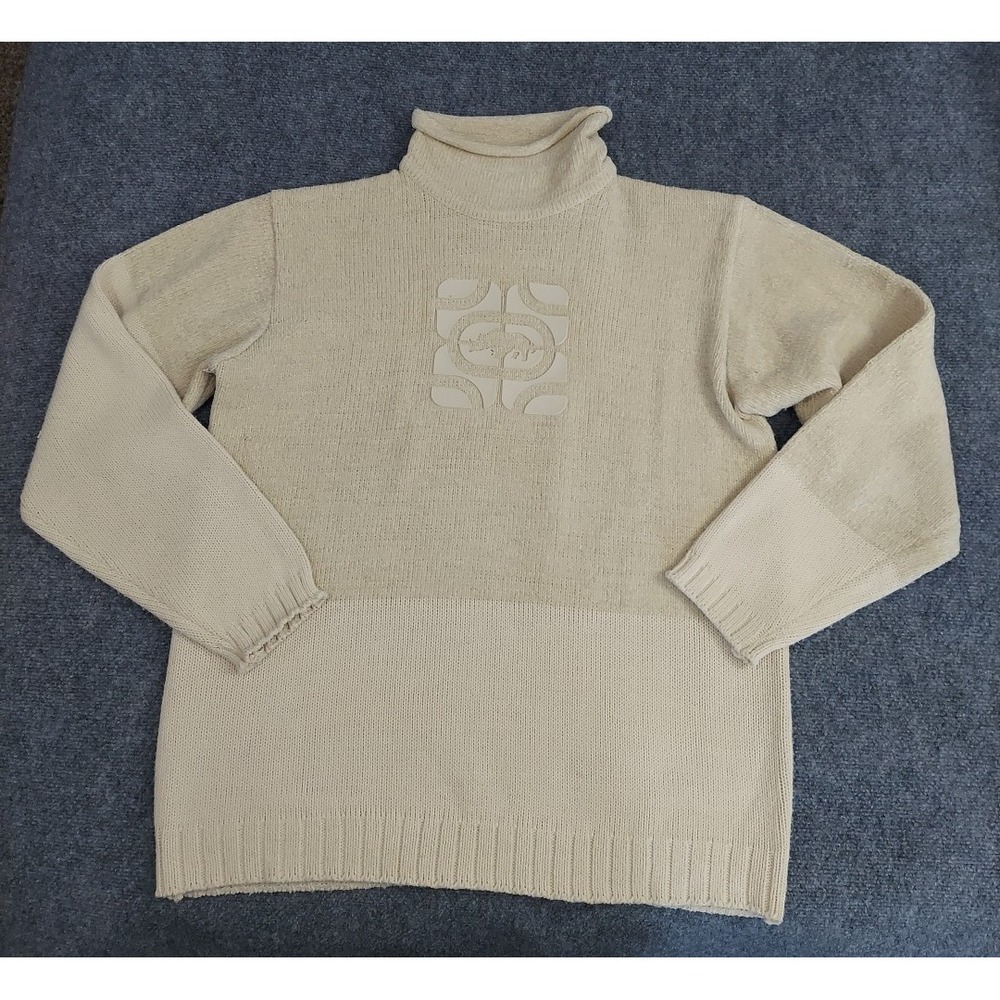 Vtg Ecko Unltd Sweater Mens Medium Jumper Beige Rhino Big Logo‎ Skater Roll Neck